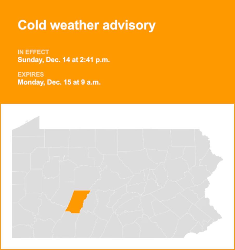 Update: Cold weather advisory affecting Cambria County until Monday ...