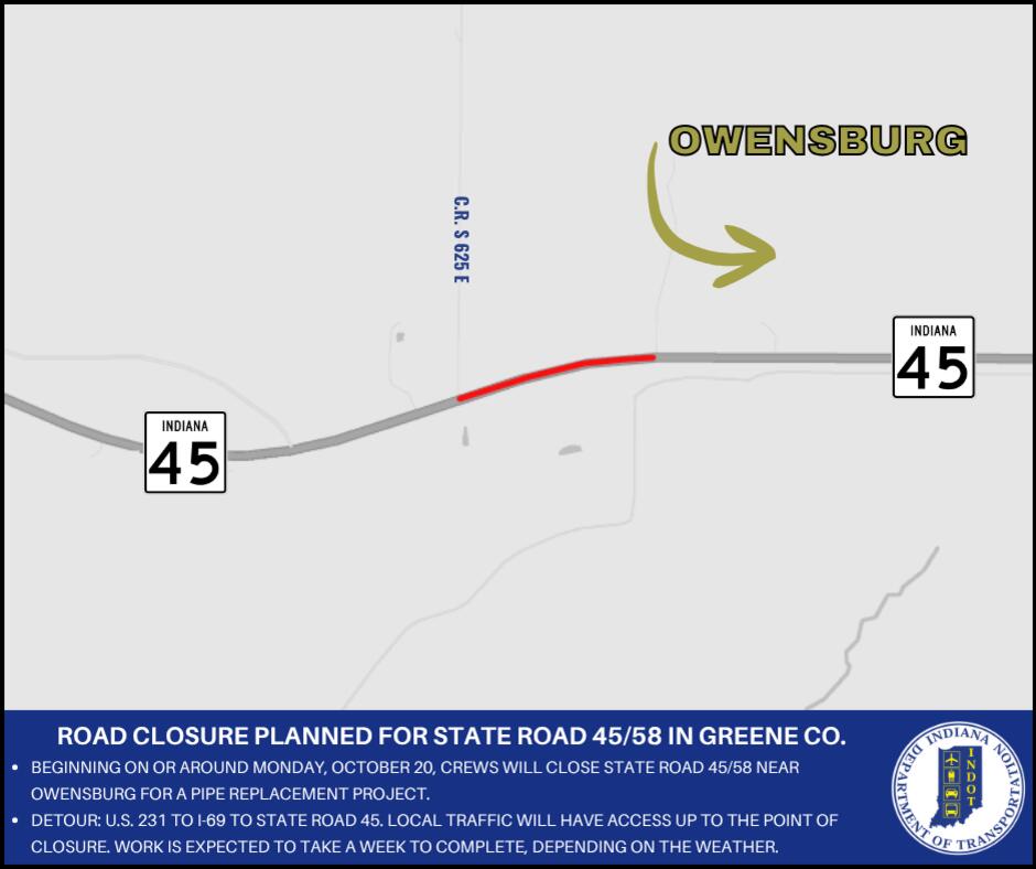 Road closure planned for State Road 45/58 in Greene County - NewsBreak