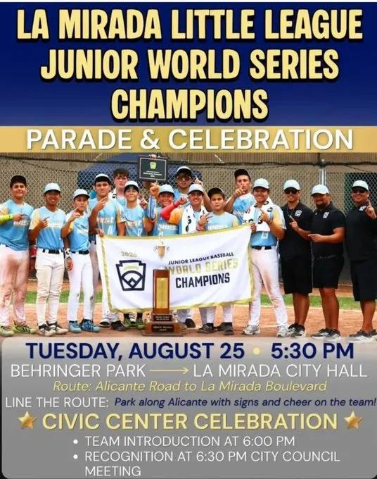La Mirada Junior All-Stars Capture 2026 Junior League World Series Title; City to Honor Champions with Parade and Civic Celebration