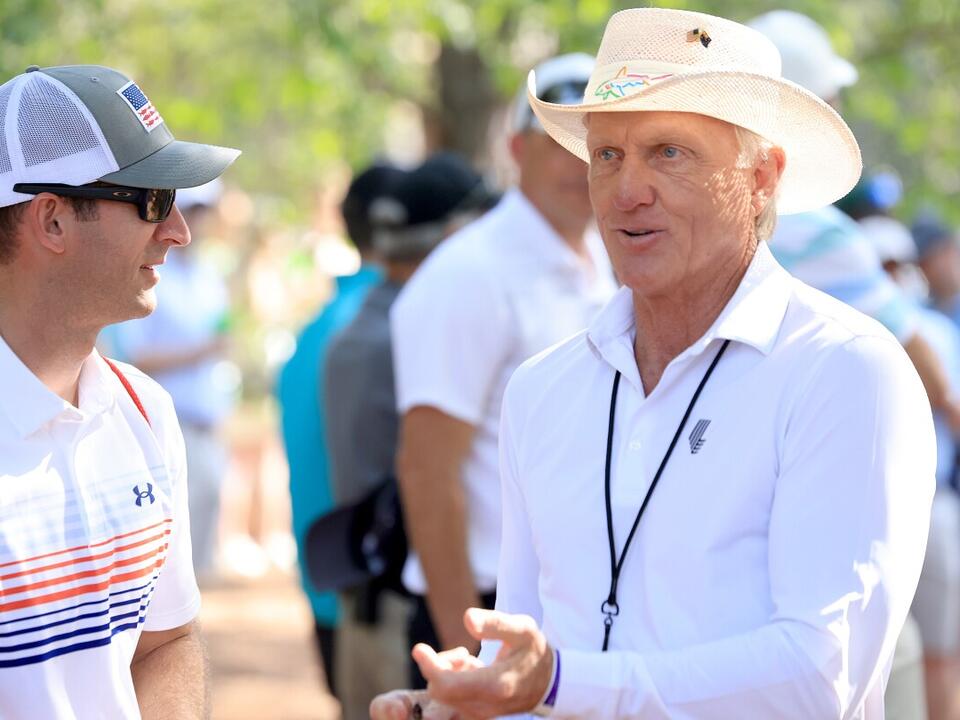 Masters 2024: LIV CEO Greg Norman walks among patrons on Wednesday