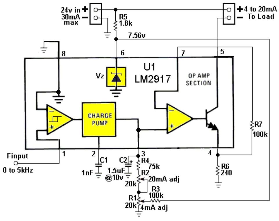 Hz to 4-20mA or 0-20mA current source is compatible with grounded loads
