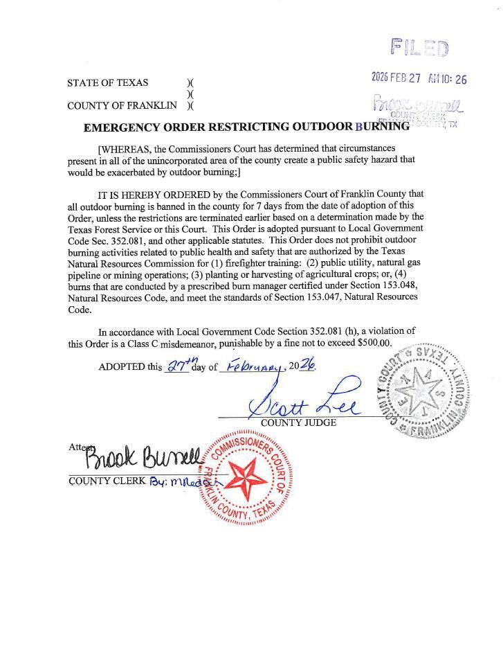 Franklin County issues burn ban - NewsBreak