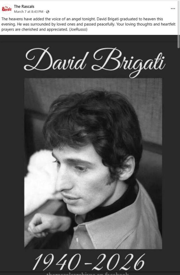 Rock and Soul Veteran David Brigati Passes Away at 85 - NewsBreak