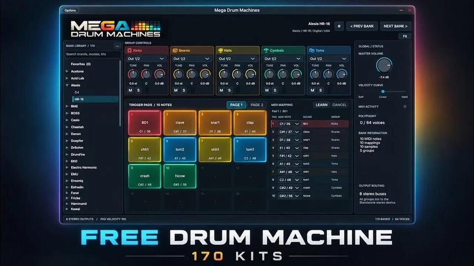 FREE: Mega Drum Machines V2 instrument plugin by Autodafe - NewsBreak