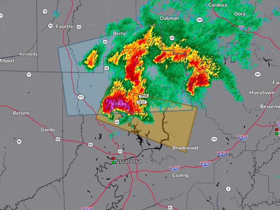 Severe Thunderstorm Warning for Northern Tuscaloosa County