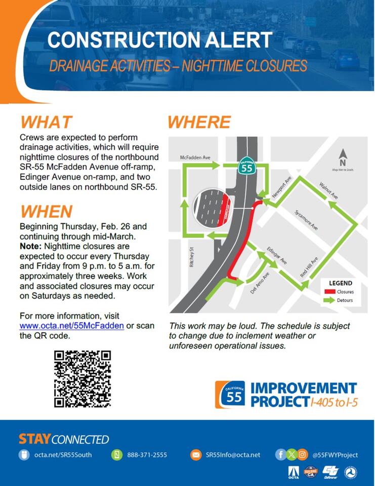 SR-55 project causes temporary closures in Tustin - NewsBreak