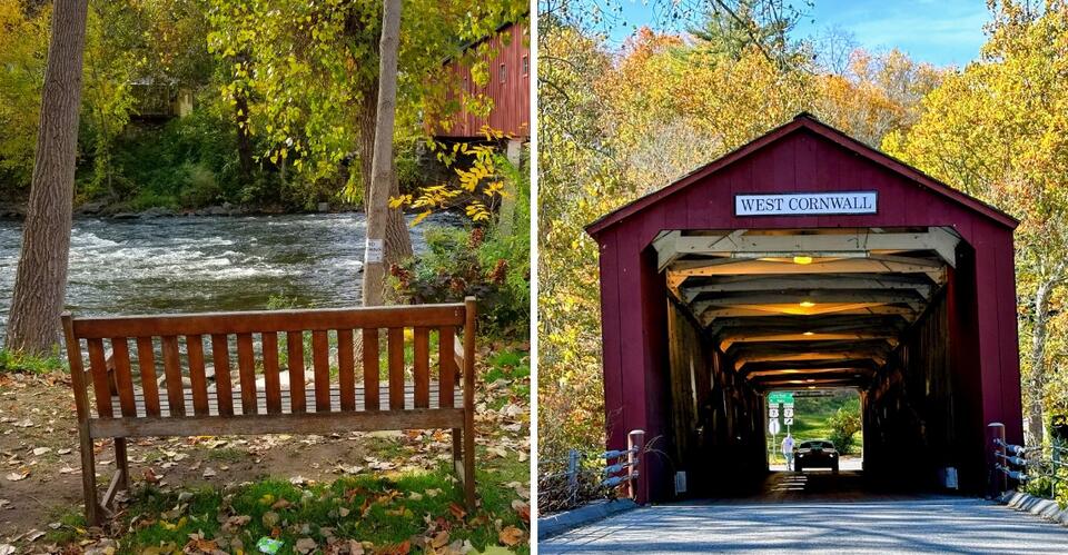 This Connecticut Covered Bridge Crosses The Housatonic River And Fall ...