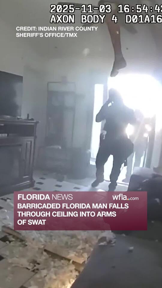 Video: Florida man falls through ceiling ‘into the arms’ of SWAT ...