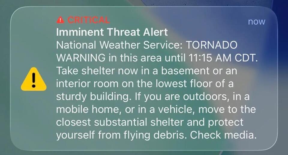 Tornado warning issued as ‘intense line of storms' threatens to bring ‘destructive' winds