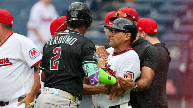 Bunt attempt during perfecto bid causes benches to clear in D-Backs-Guardians