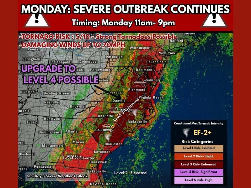 Carolinas and Mid Atlantic Face Dangerous Monday Severe Weather ...