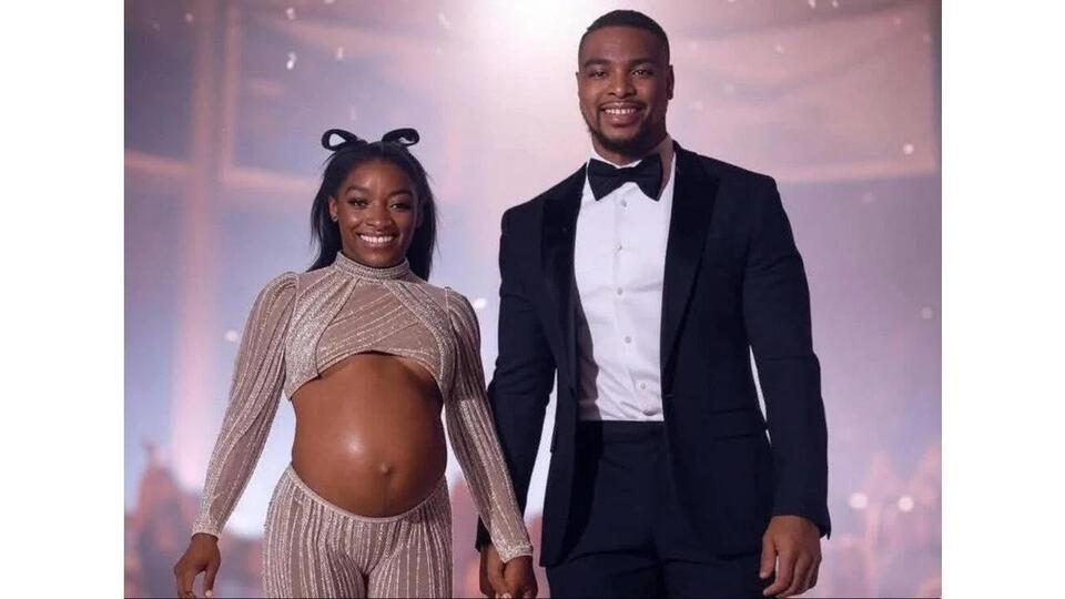Fact Check: AI Photo Shows Simone Biles Pregnant And Posing In Evening