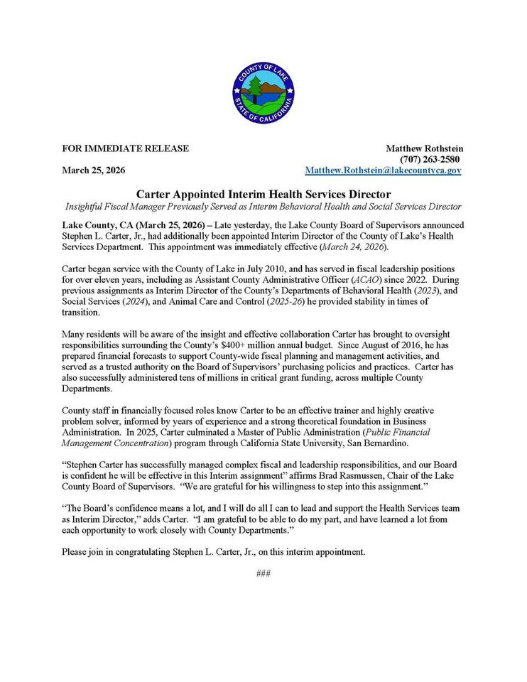 Stephen Carter Named Interim Health Services Director - NewsBreak