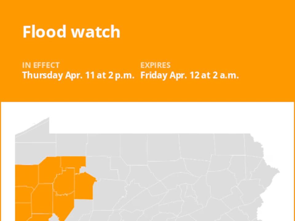 Flood watch issued for part of Pennsylvania until 2 a.m. Friday