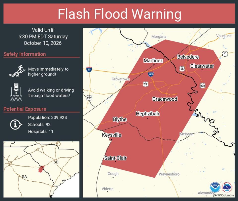 Flash Flood Warning for Martinez, Evans, North Augusta - NewsBreak
