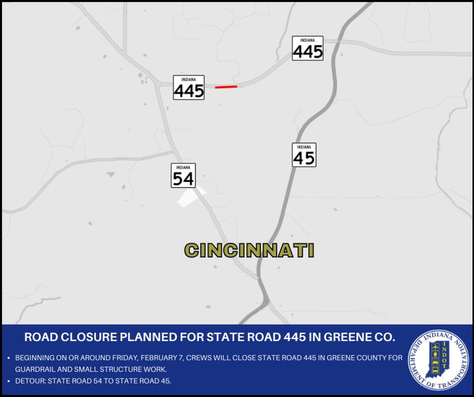 Road closure planned for State Road 445 in Greene County - NewsBreak