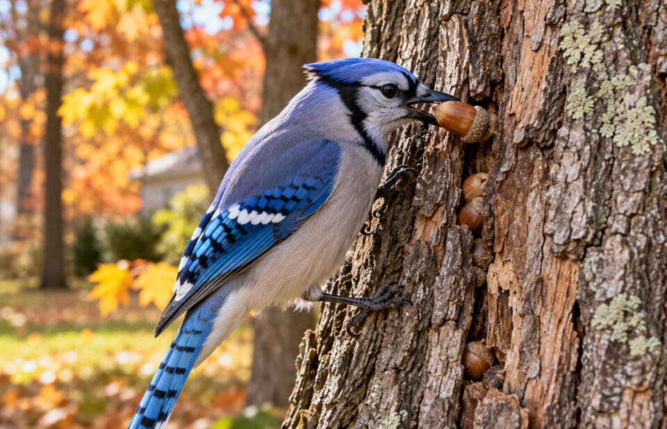 What Those Blue Jays Stuffing Acorns Into Tree Bark Actually Means in ...
