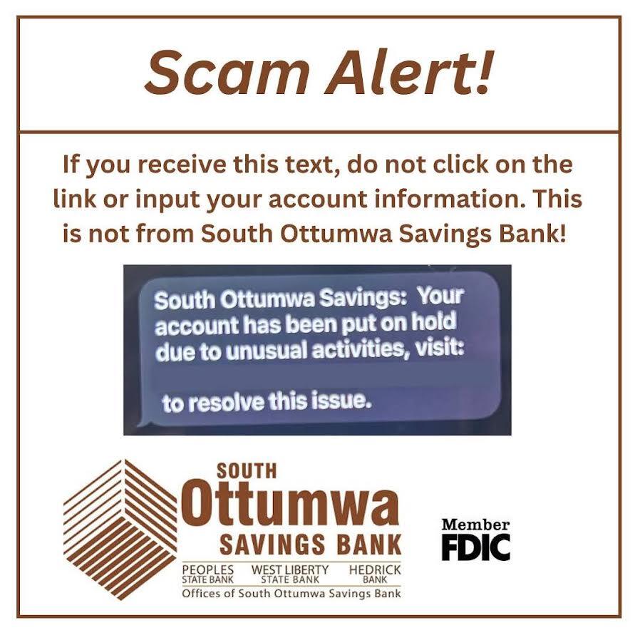 Fraudulent Text Message Alert South Ottumwa Savings Bank - NewsBreak