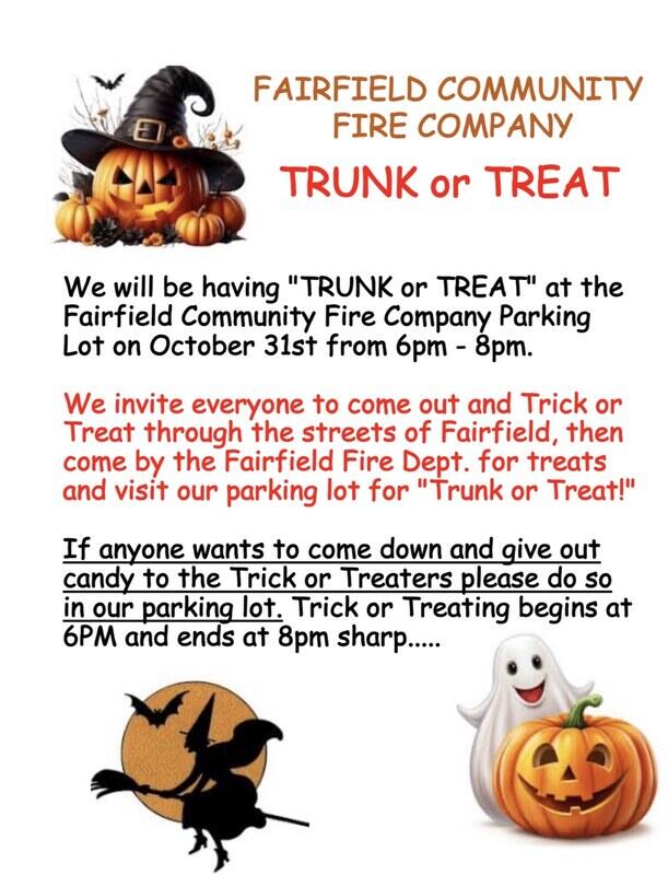 📅 Trunk or Treat at Fairfield Community Fire Company Oct. 31 - NewsBreak