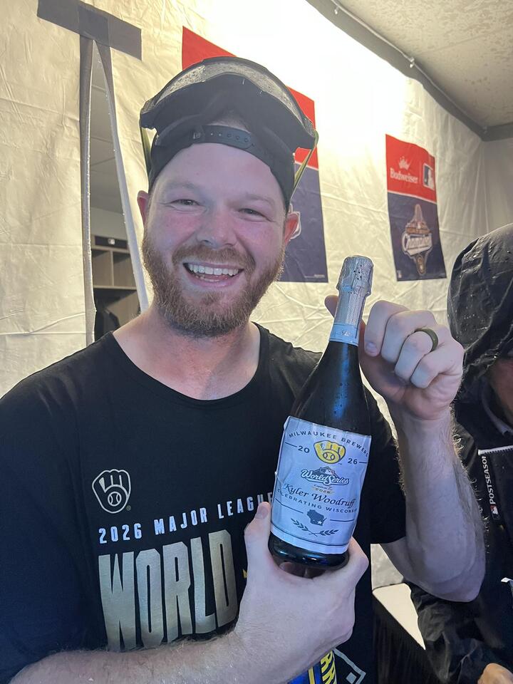 Crew shouts out family (and Ueck) with custom bottles of celebratory bubbly