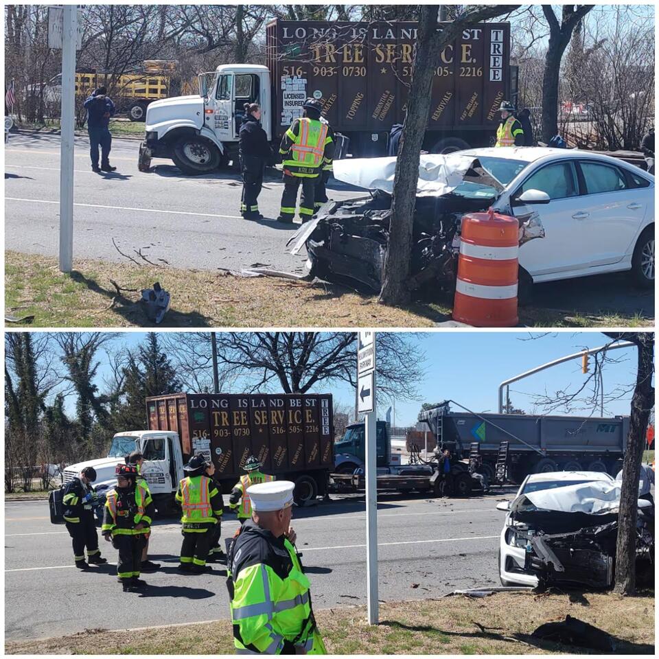 Long Island Car Crash Leaves Two Injured, Tree Truck Damaged - NewsBreak