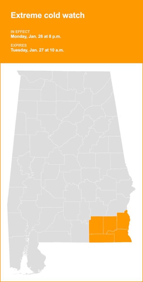 Extreme cold watch issued for Southeast Alabama for Monday and Tuesday ...