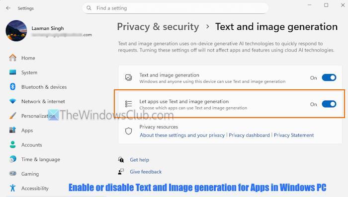 Enable or disable Text and Image generation for Apps in Windows 11 ...