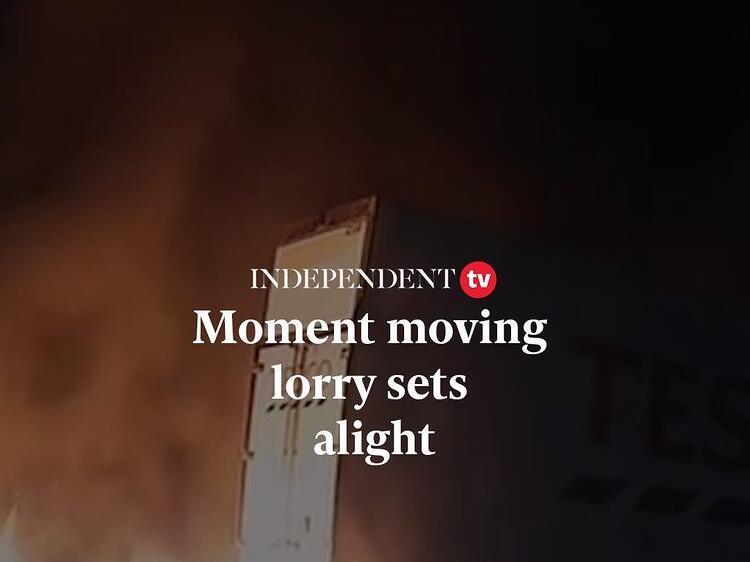 Dashcam footage captured the moment a moving lorry set alight while