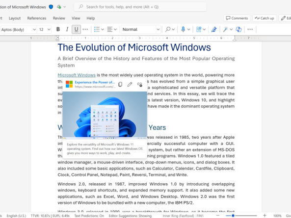 Microsoft Word Online can now show more detailed link previews