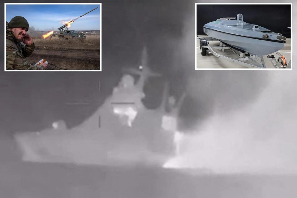 Dramatic video shows Russian Black Sea ship sinking after Ukraine drone ...