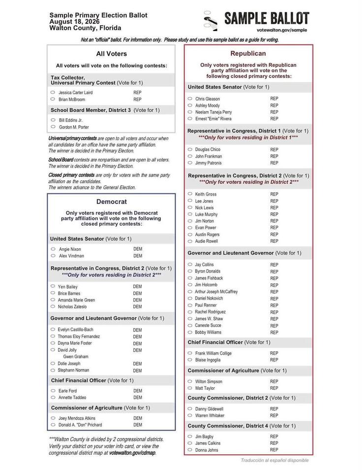 Sample Ballots Available for Walton Primary Election - NewsBreak