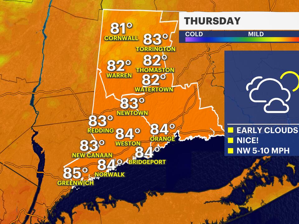 Cold front will bring cooler temperatures on Thursday in Connecticut