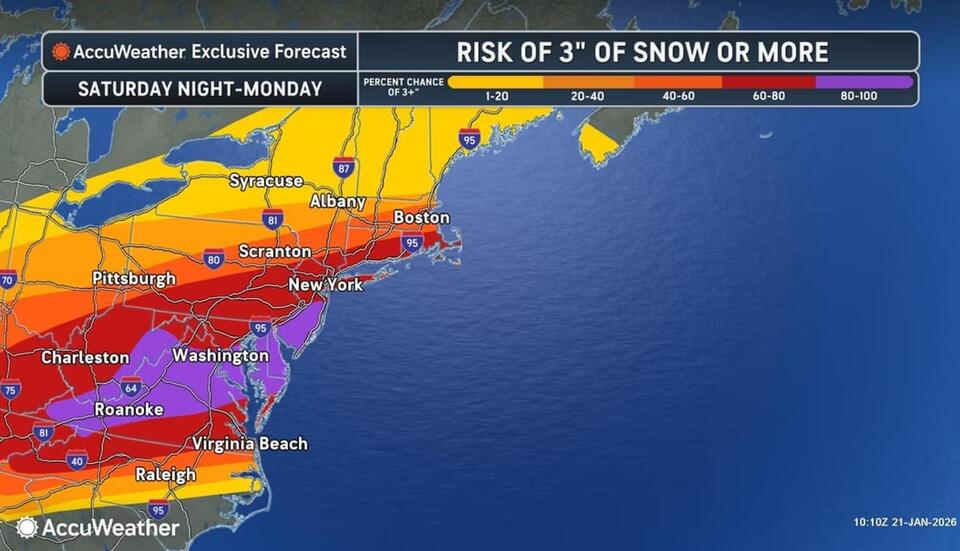 New Map Shows Where Significant Snowfall Is Most Likely From Major ...