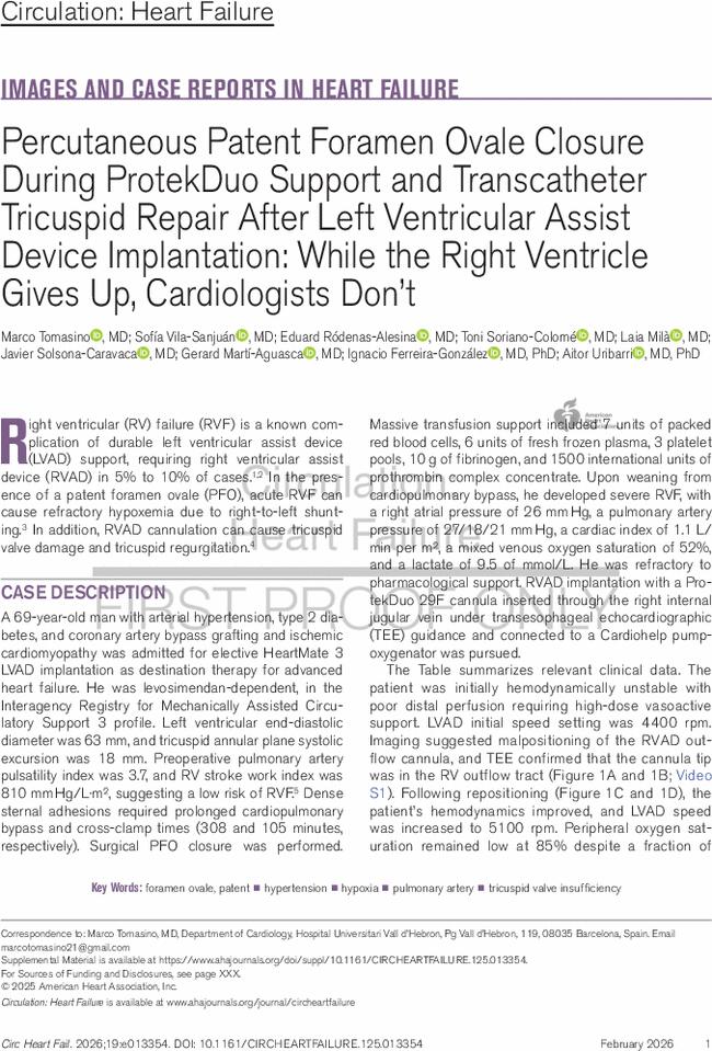 Percutaneous Patent Foramen Ovale Closure During ProtekDuo Support and ...