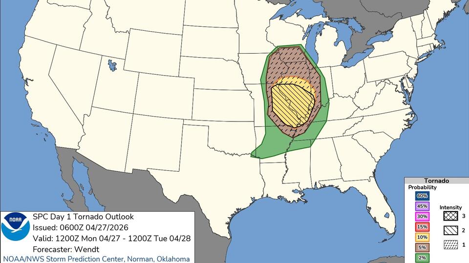 Storm Prediction Center forecasts severe storms & EF2+ tornado risk for ...