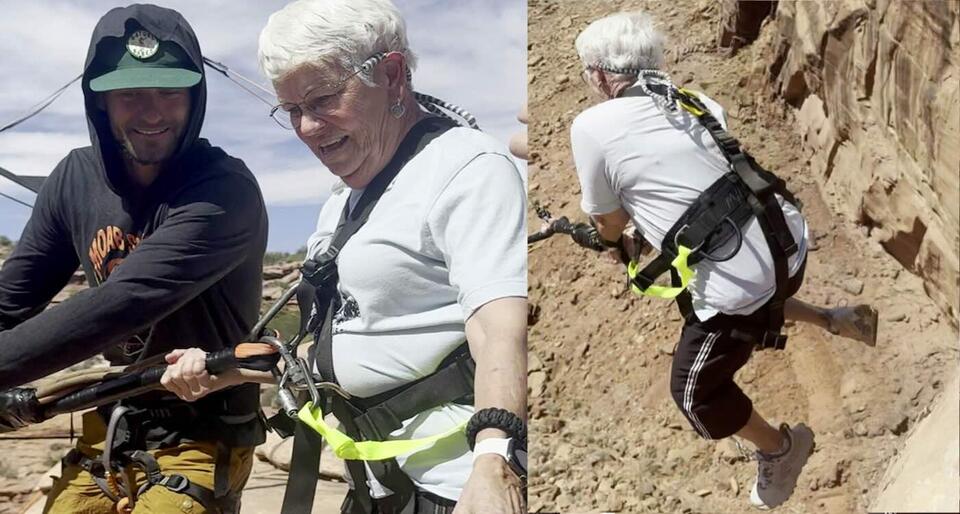 Watch 78-Year-old Lady Jump From Rock Cliff on 300-foot Rope Swing in ...