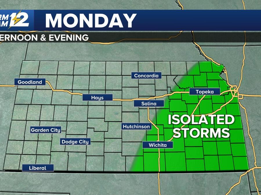 Mild Monday, isolated storms eastern Kansas
