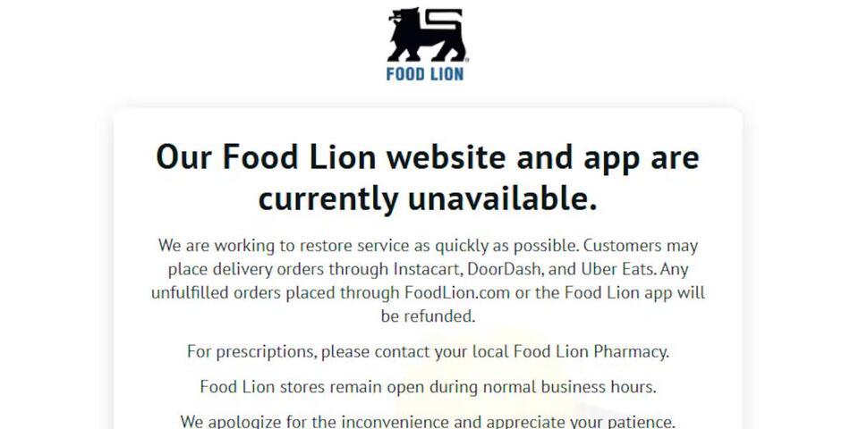 Food Lion website, mobile app go offline following cybersecurity issue ...