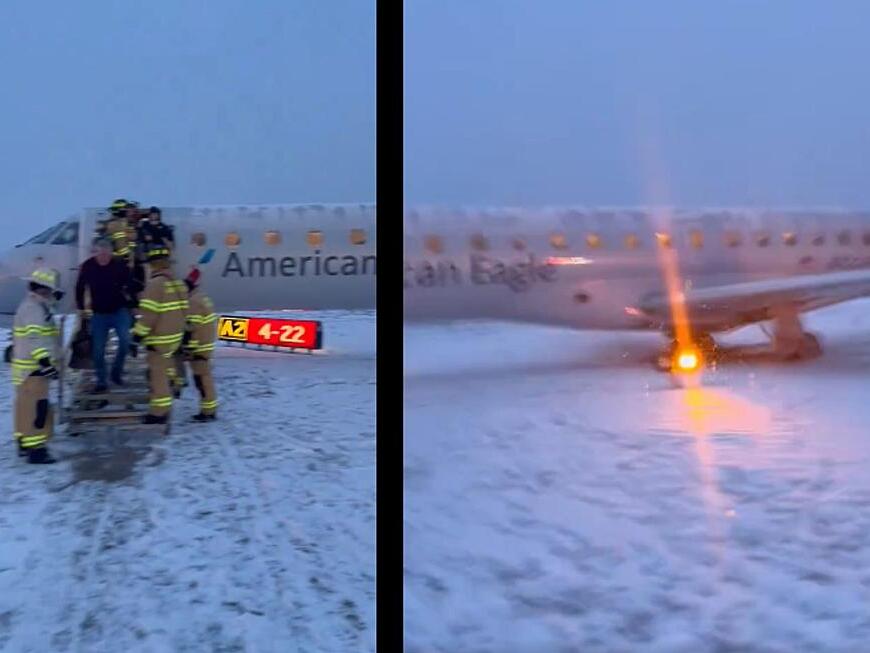 Video Plane Slides Off Runway in Rochester, New York