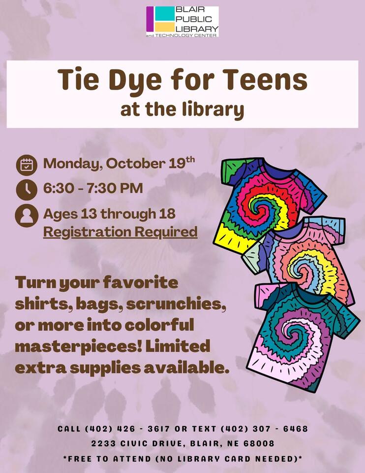 Teen Tie-Dye Night at Blair Public Library - NewsBreak
