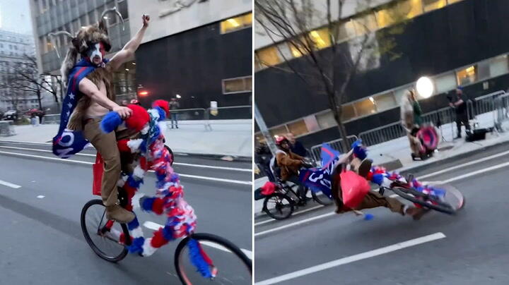 Trump supporter falling off his bike in Manhattan goes viral - NewsBreak