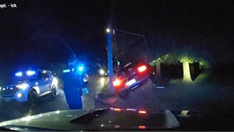 Driver ends up partially under water during chase, then wedged between ...