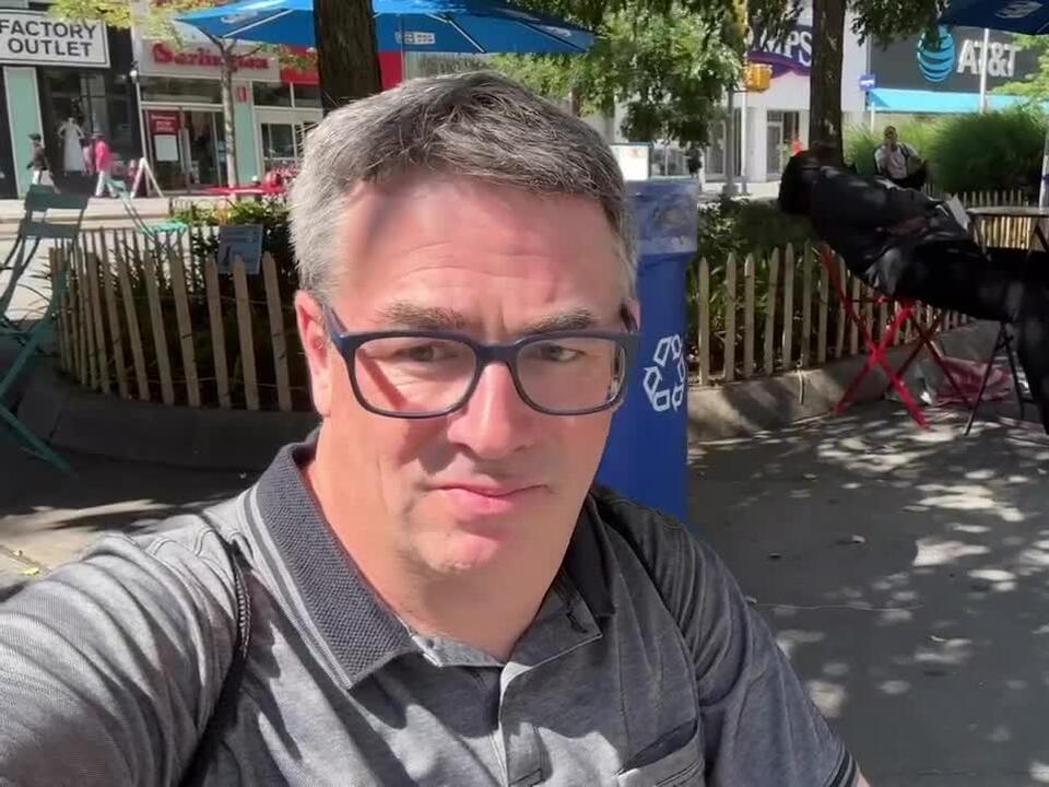 Why are these trash pails moving? I will explain tomorrow on NY1 with