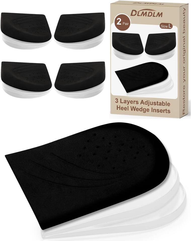 2 Pairs 3 Layer Corrective Insoles for Supination Overpronation Correction, Adhesive Lateral Heel Wedge Inserts for Bow Legs, Knock Knee Pain, Foot Alignment (L: W 7-11, M 7-10, Black)