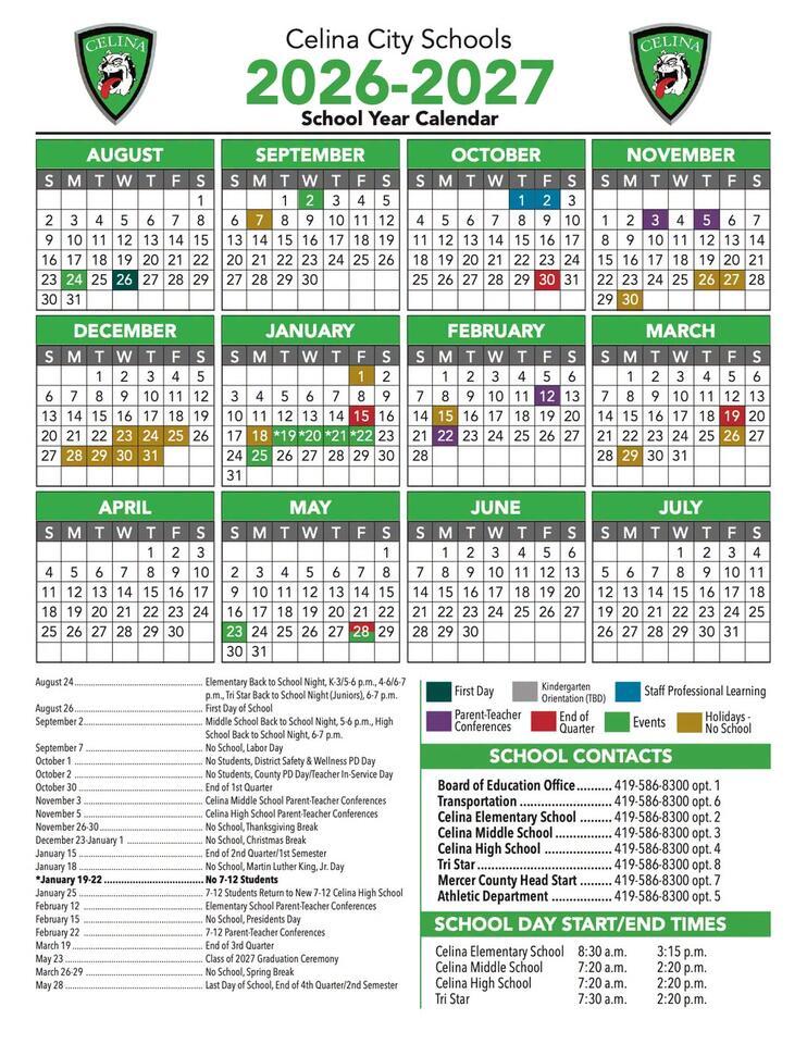 Celina Schools posts 2026–2027 academic calendar - NewsBreak