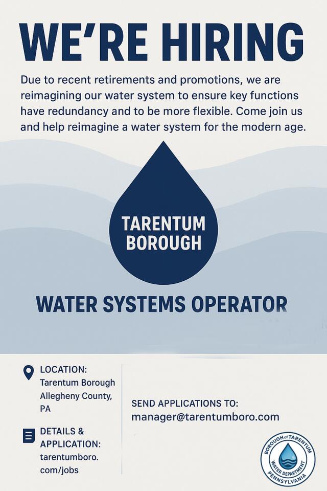 📢 Tarentum hiring Water Plant/System Operator with benefits - NewsBreak