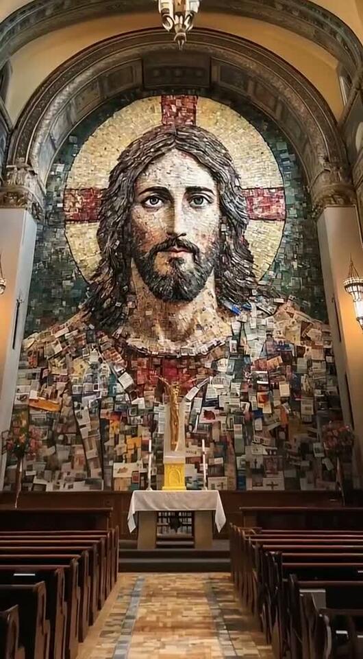 This breathtaking mural of Jesus is made entirely from newspaper ...