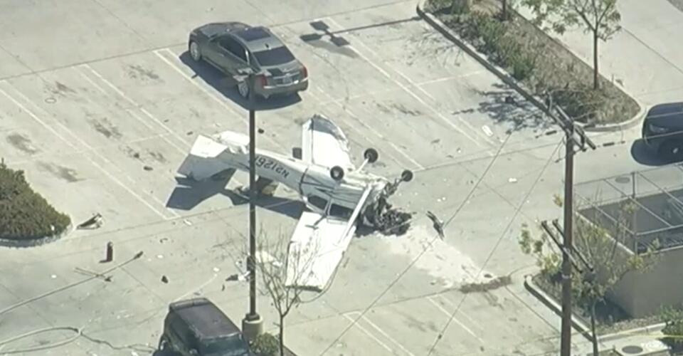 Pilot Hospitalized After Small Plane Crashes into Pacoima Parking Lot ...