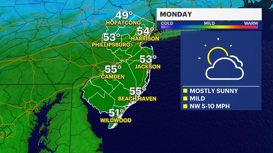 Sunny Monday, but possibility of 1-2