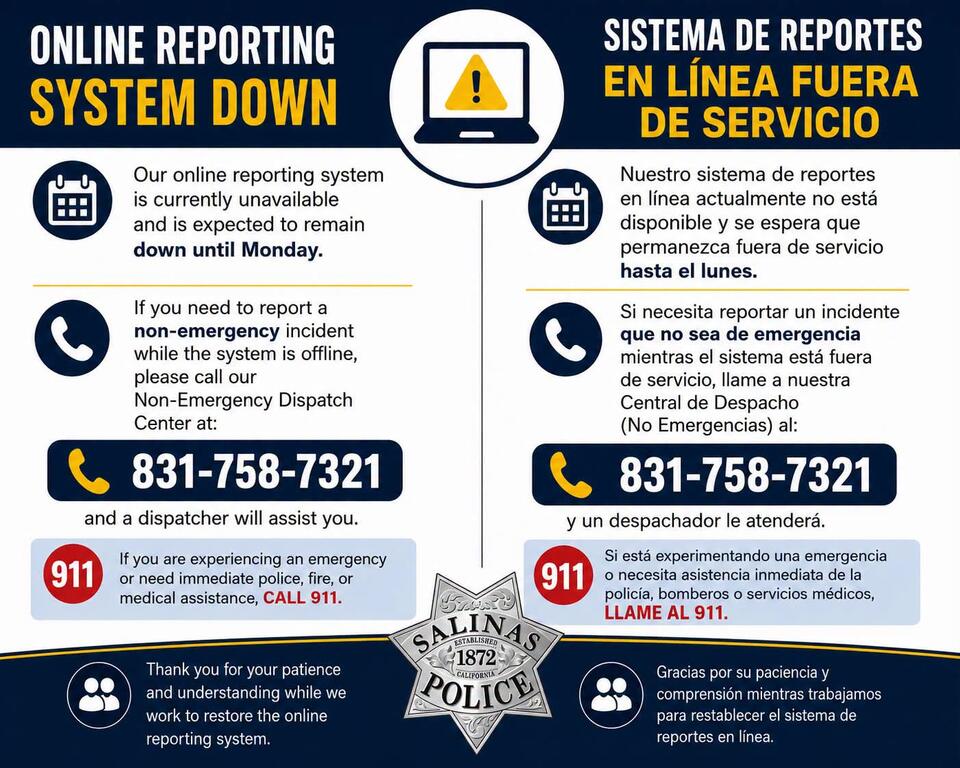 Salinas police online reporting system offline - NewsBreak